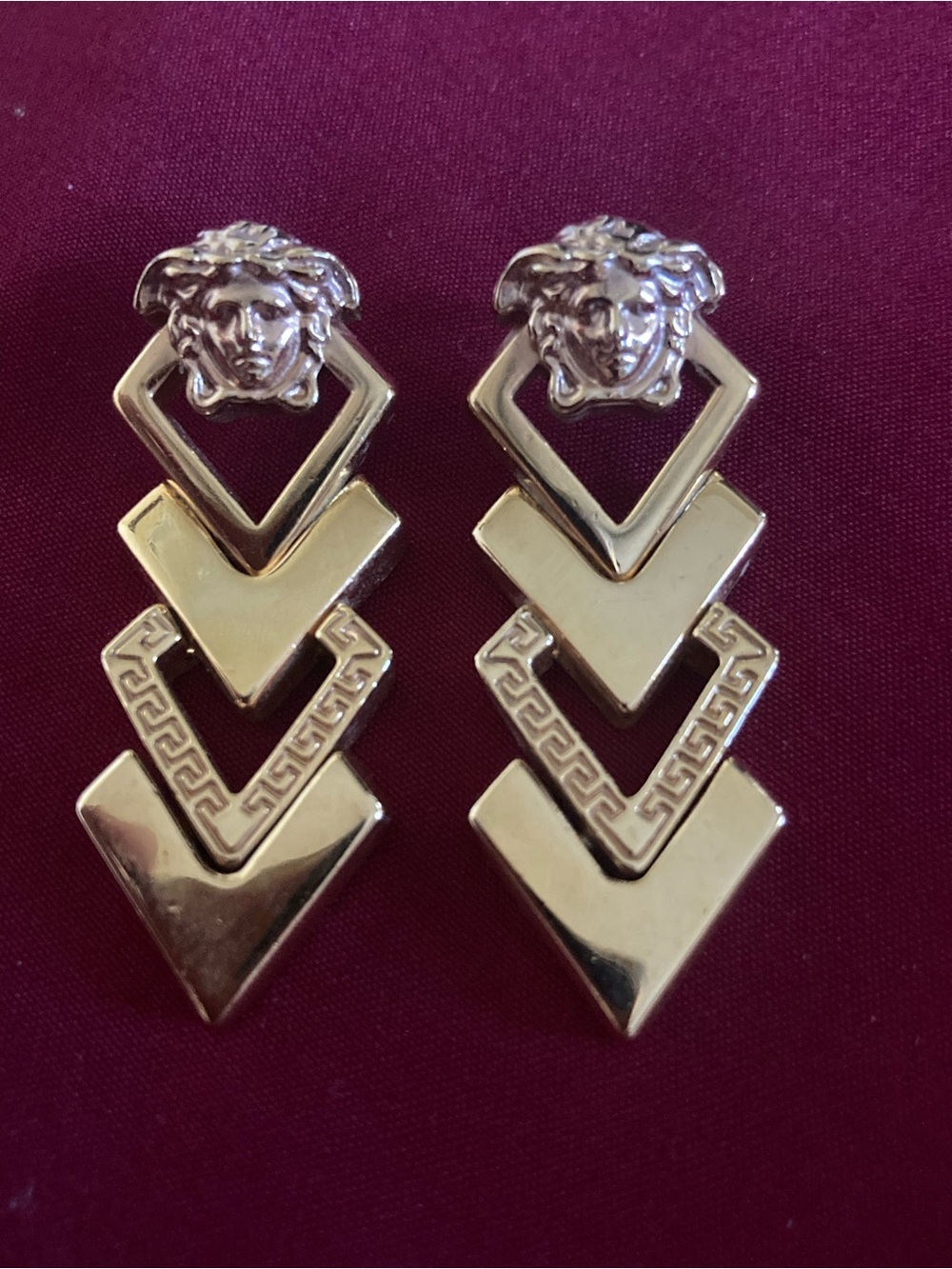 Versace Gold-Tone Medusa Chevron Drop Earrings